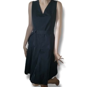 AKRIS PUNTO V-Neck Belted Black Lined Dress 6